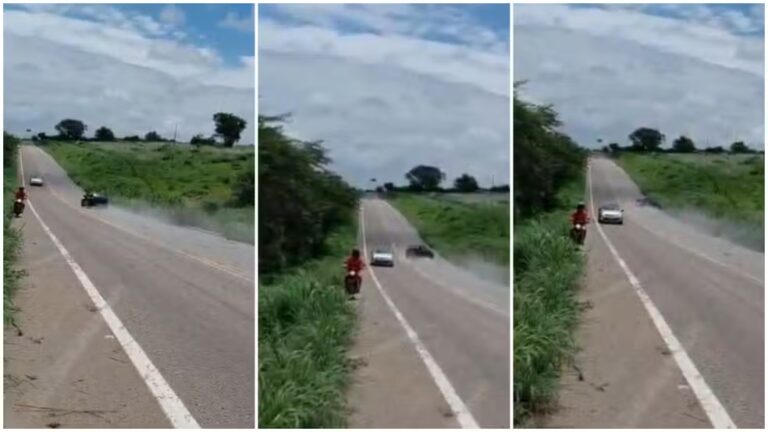 Capotagem de veículo provocada por derrapagem em pista com brita no Ceará é registrada em vídeo