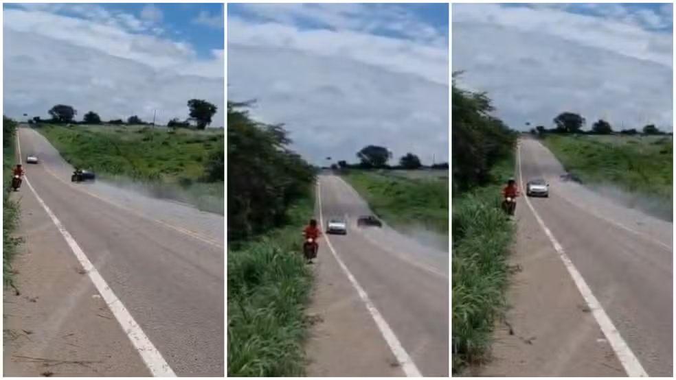 Capotagem de veículo provocada por derrapagem em pista com brita no Ceará é registrada em vídeo