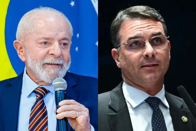 Pesquisa mostra cenário apertado entre Lula e Flávio Bolsonaro em simulações eleitorais - Ricardo Stuckert/PR; Andressa Anholete/Agência Senado