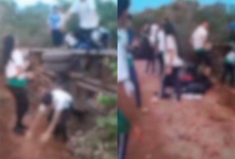 Ônibus escolar capota em Ocara, Ceará, deixando alunos a bordo em situação de emergência